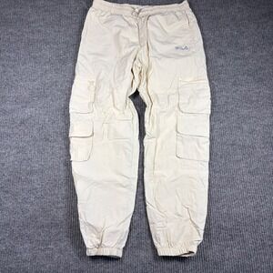 Fila Joggers Women's M Cargo Track Pants Cream Off White Elastic Waist